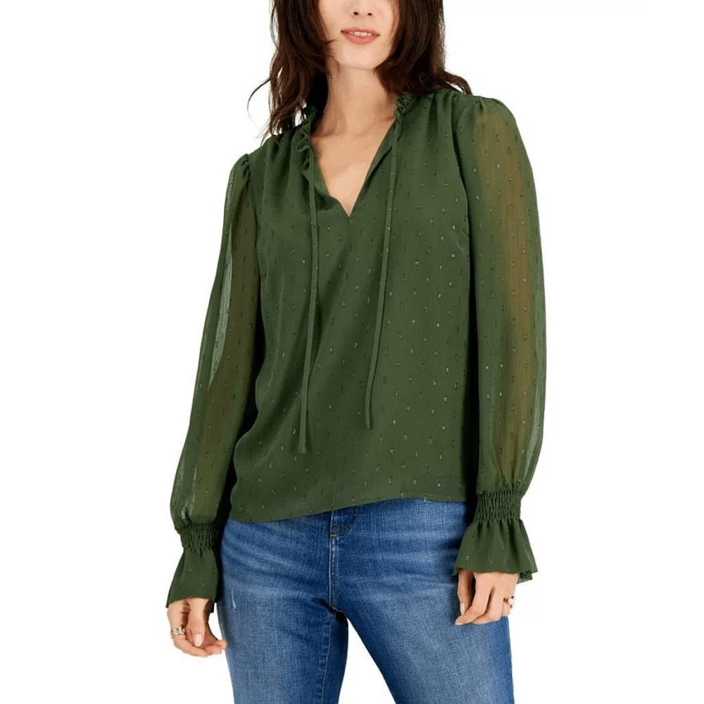 INC INTERNATIONAL CONCEPTS Women's Clip-Dot Tie-Neck Blouse XXL